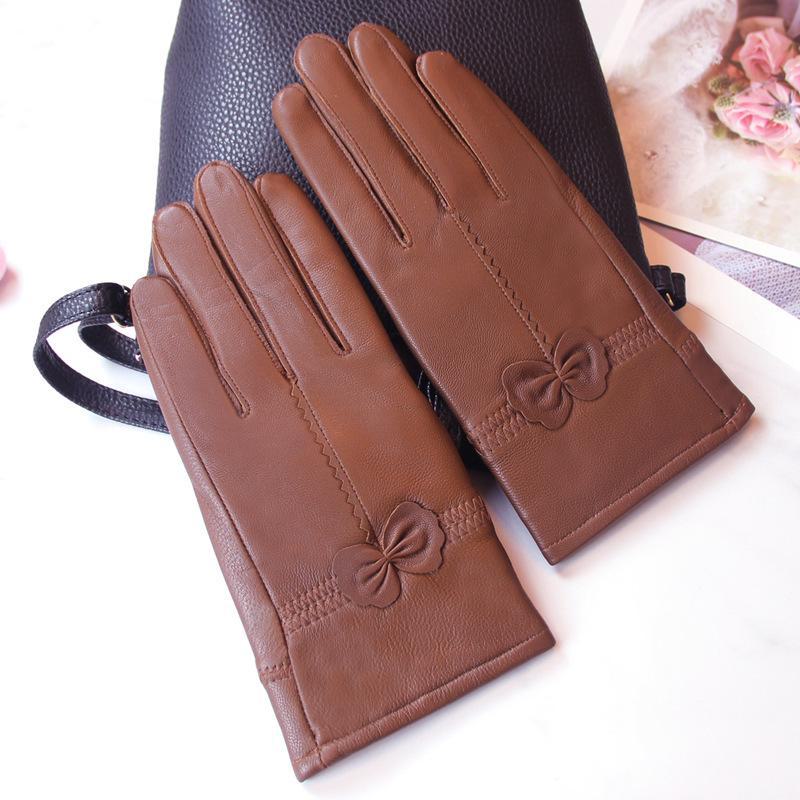 Женские зимние перчатки из овчины — теплые, толстые, на бархатной подкладке, в корейском стиле, с разрезами для пальцев