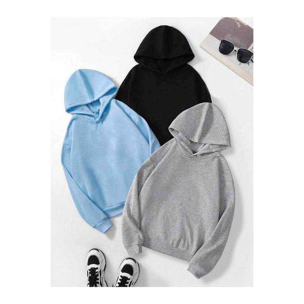 Унисекс, однотонная толстовка оверсайз с капюшоном из 3 предметов без принта