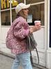 Осень Зима Мода Женская Повседневная Верхняя Одежда Винтажная Корейская Куртка с Длинным Рукавом Цветочный Принт Утепленное Хлопковое Пальто Стеганое Стойка Воротник Свободный
