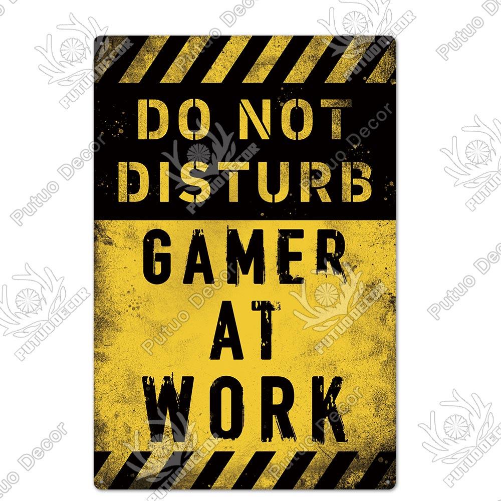Decor Funny Gamer Metal Signs Vintage Tin Sign Gamer At Work Retro Signs for Home House Club Game Room Man Cave Wall Decor