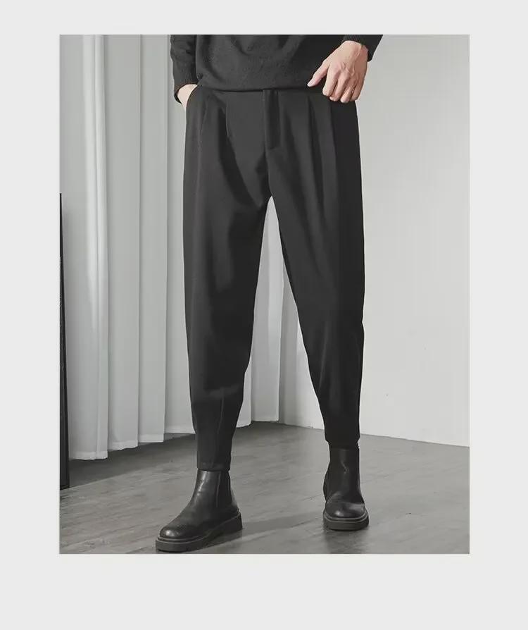 Мужские осенние повседневные брюки-шаровары с манжетами, однотонные, универсальные, модные брюки с 9-точечной молнией.