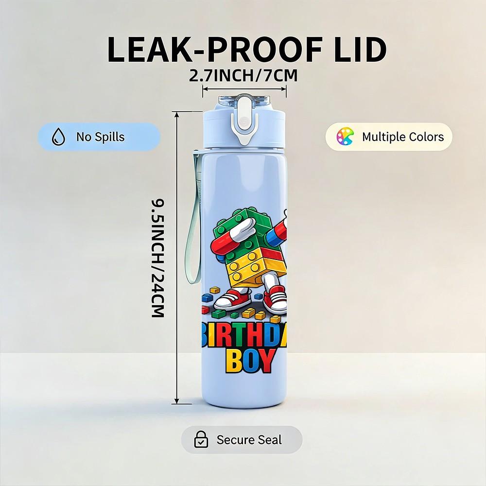 1PC Stacked Gift Box Birthday Print 750ml Color Plastic Sports Water Bottle Leakproof Flip Straw Lid Suitable for Sports Office Home Use