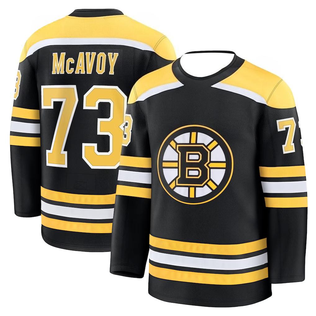 Хоккейная майка - Черная с желто-белыми акцентами "McAvoy 73" Классический логотип "B" Удобный базовый слой для осени и зимы
