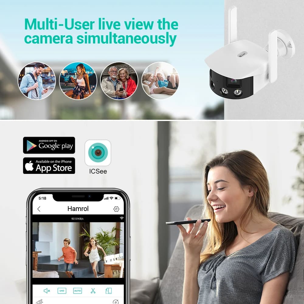4K 8MP Панорамная Wi-Fi камера с двумя объективами, широкий угол обзора 180°, AI, обнаружение человека, 4MP ICSEE, IP-камера наблюдения, уличная водонепроницаемая
