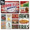 Pizza Zone Metal Poster Tin Plate Ice Cream Hot Dog Vintage Kitchen Iron Painting For Restaurant Party Home Wall Decoration