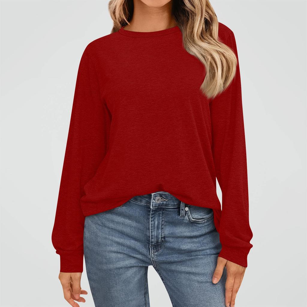 Women's Fashion Long Sleeve Shirts Loose Fitted Crewneck Basic Tops Casual Outfits