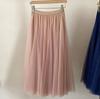Womens Solid Pleated Elegant Midi Elastic Waist  Skirt