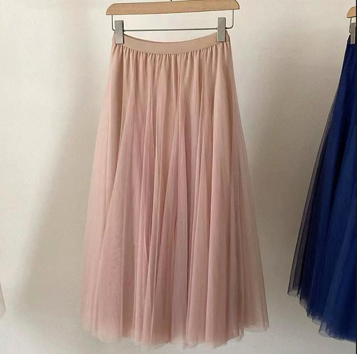 Womens Solid Pleated Elegant Midi Elastic Waist  Skirt