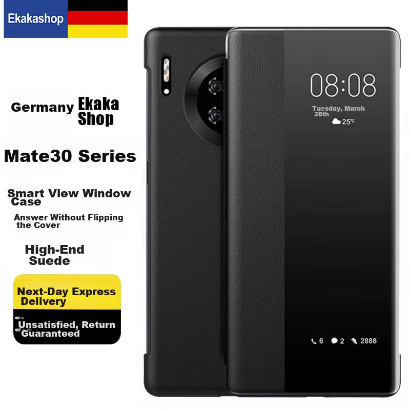 Ekakashop GermanySmart View Flip Case for Huawei Mate30 Pro, Full Protection Shockproof Cover, Business Style Leather Case - Mysterious Black