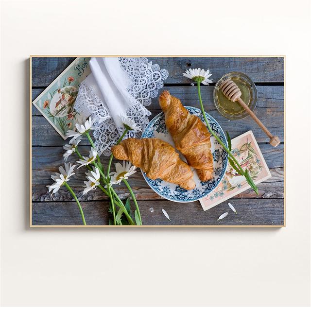Картина с едой, пшеничный хлеб, кофе, настенная живопись, кухонный декор, плакаты на скандинавскую тему и принты, посуда, настенная живопись, холст, искусство