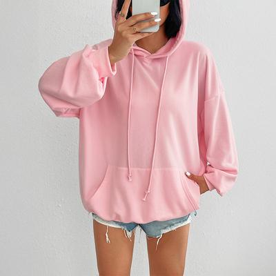 Осенне-зимняя женская повседневная свободная однотонная толстовка с карманом и капюшоном с длинным рукавом