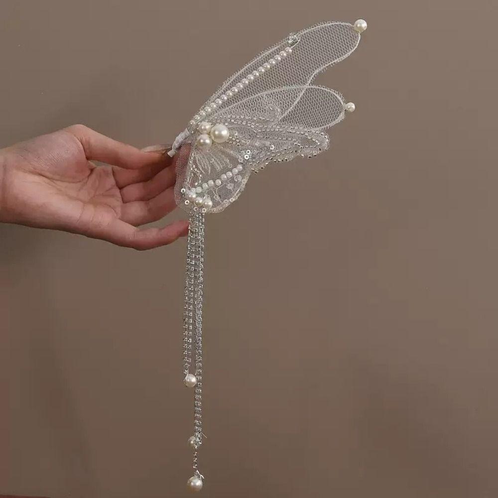 Заколки для волос с бусинами в виде бабочек, большие зажимы-«клювики», элегантные жемчужные заколки-баретты, головной убор