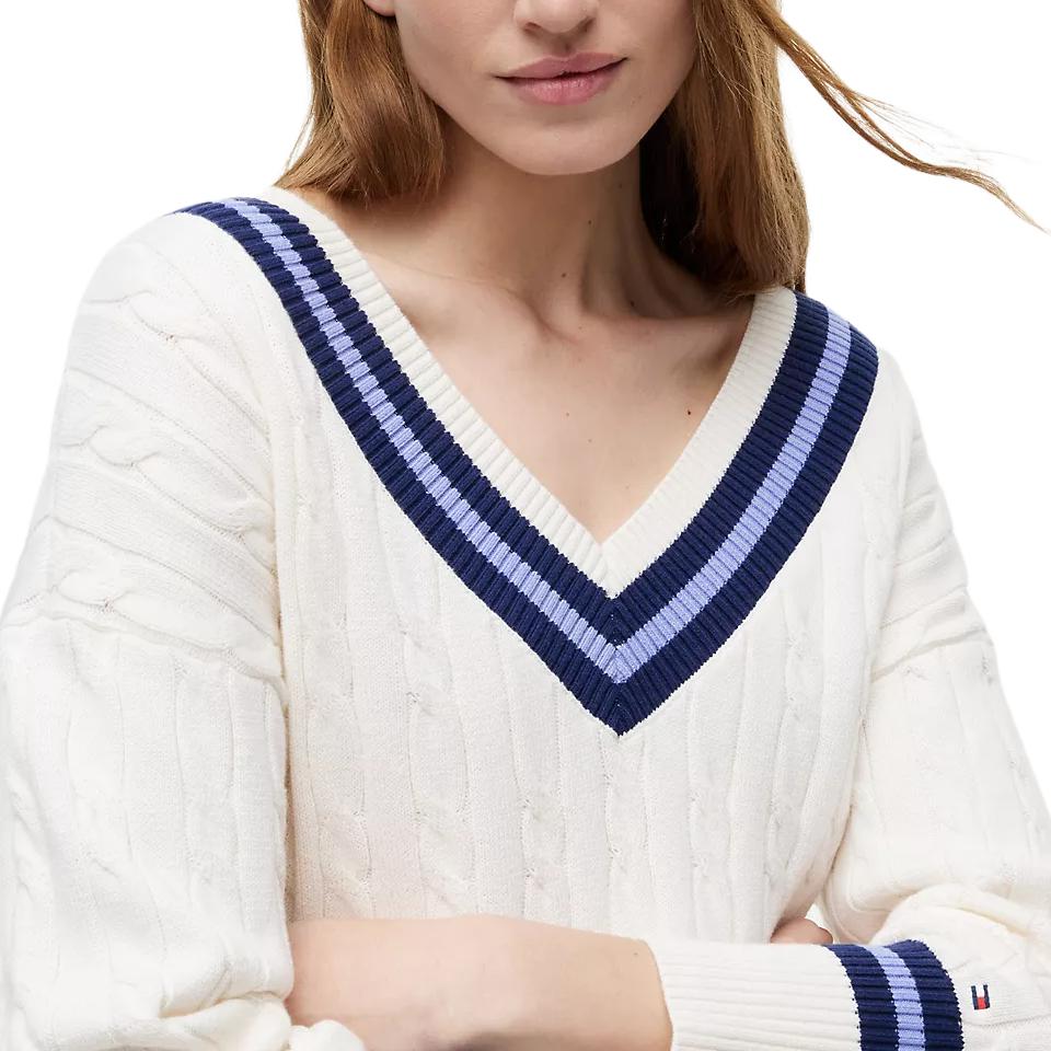 Tommy Hilfiger Мягкий удобный свитер с V-образным вырезом из фактурной вязки Женский свитер XW08635-YA8