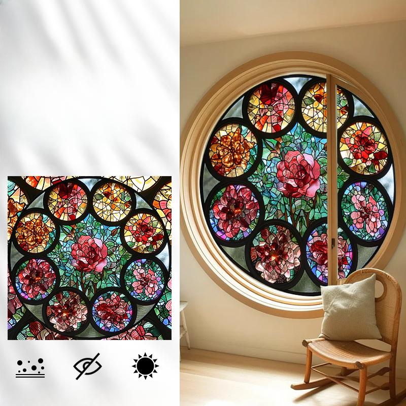Self-adhesive European Vintage Stained Glass Film Window Anti-peeping Window Sticker Stained Glass Window Film Frosted / Etched