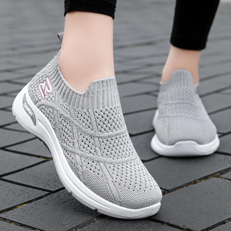 Женские туфли летние новые летающие тканые повседневные туфли туфли с одной педалью средние и старые туфли для мам одиночные туфли