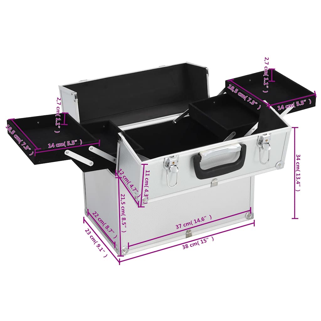Cosmetic Case 38 x 23 x 34 cm Silver Aluminum
