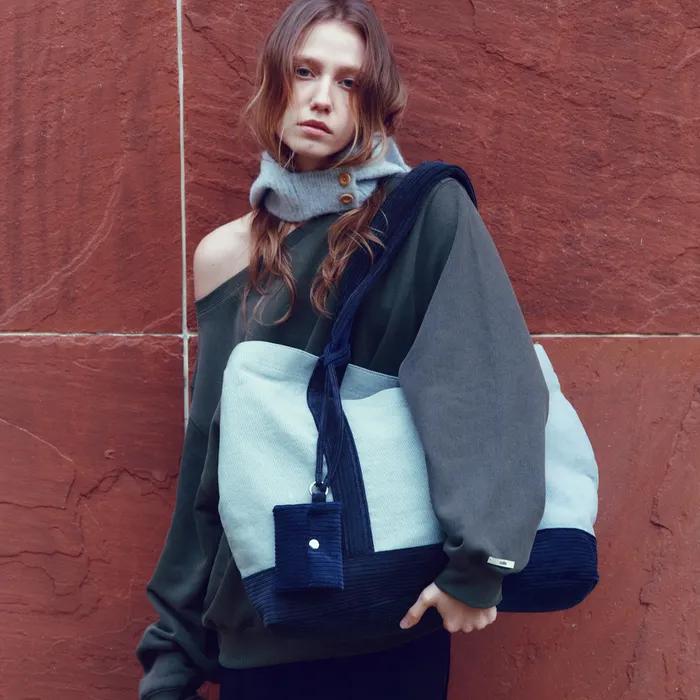 Corduroy Canvas Big Shopper Bag_CTA938(Blue)