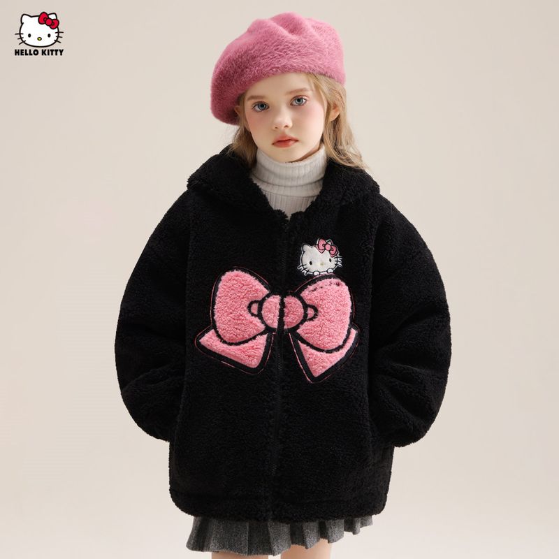 Детская теплая утолщенная флисовая зимняя одежда для девочек Hello Kitty, новая хлопковая куртка 2024