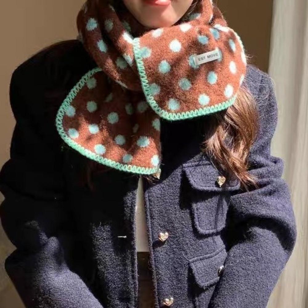 Korean Style Polka Dot Scarf Keep Warm Winter Neck Scarf Vintage Double-Sided Scarf Winter