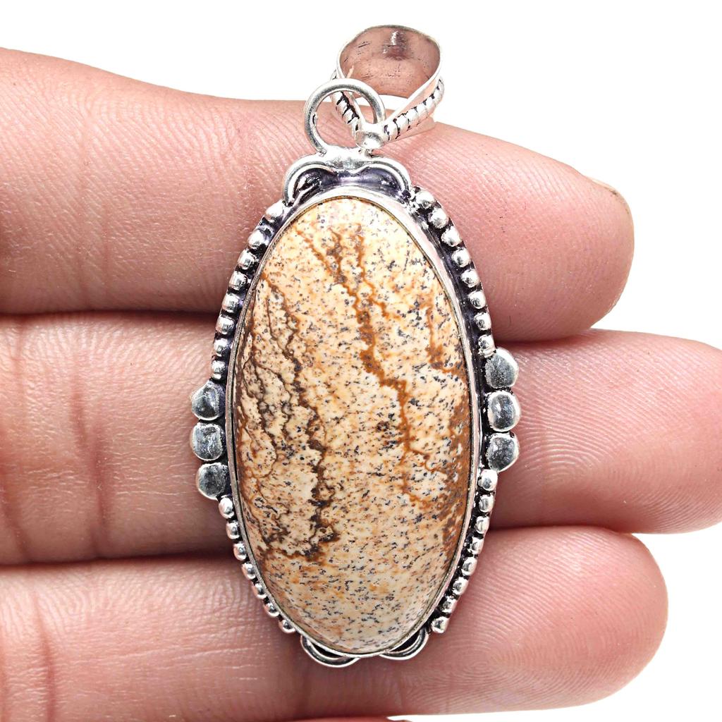 Подвеска с изображением яшмы, драгоценного камня, ручная работа, День святого Валентина, серебряное украшение 2 дюйма