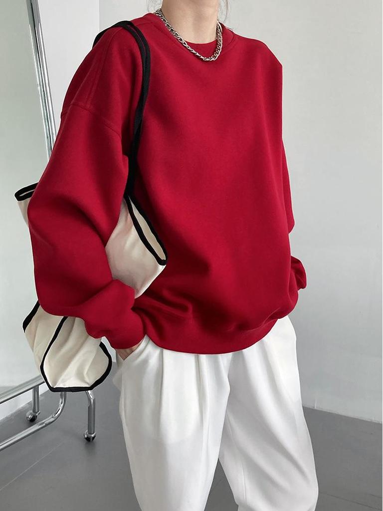 Свитер из бархата цвета красного вина Luxi 2023: Женский пуловер с длинными рукавами в корейском стиле для осени и зимы