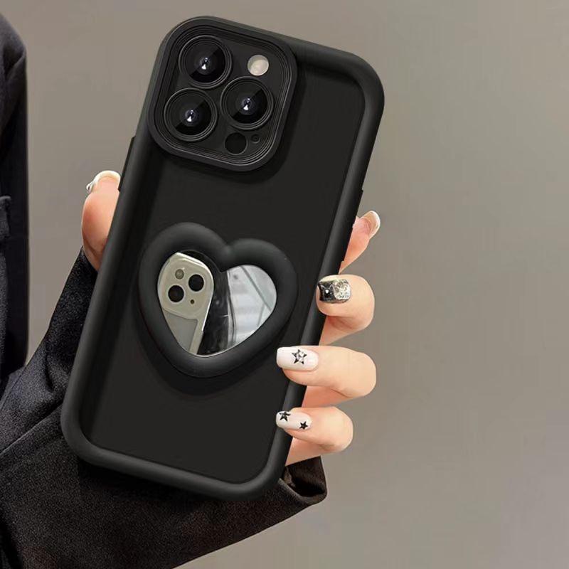 Применимый чехол для мобильного телефона iPhone17promax 16pro Apple 15pro с держателем-зеркалом в виде сердца 151214 мягкий чехол