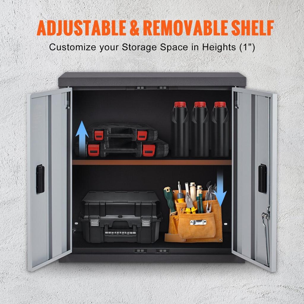 Foldable Wall Cabinet, Metal Garage Locker Mounted 26" Small Tool Chest 240 LBS Loading Capacity Adjustable Shelf Magnetic Door File for Warehouse