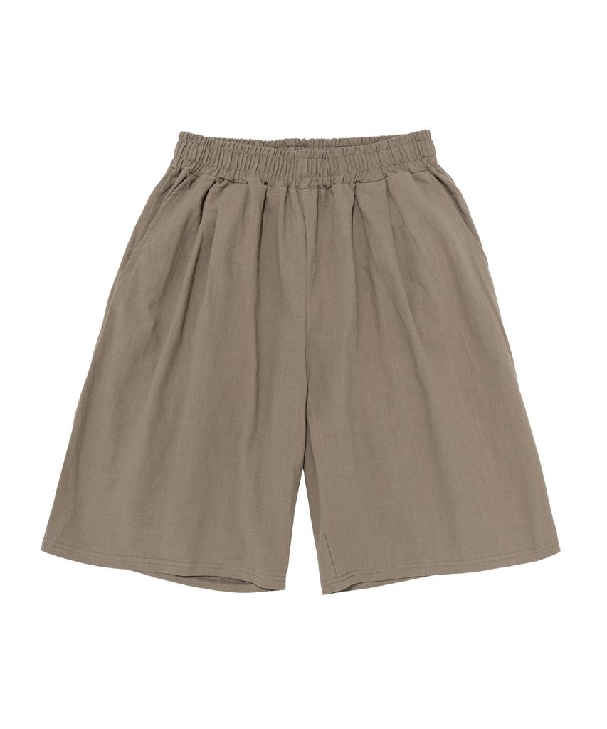 CARGOBROS Linen-Like Pintuck Wide Shorts (Khaki)