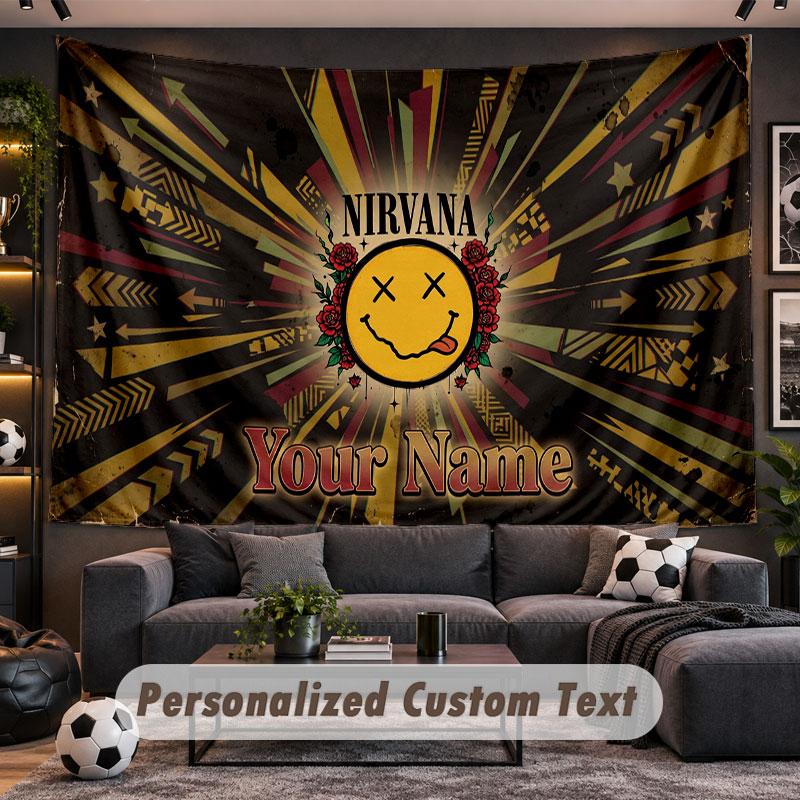 Wall Hanging Tapestry Custom NameNirvana Pattern Personalized Printed Fabric Wall Decor