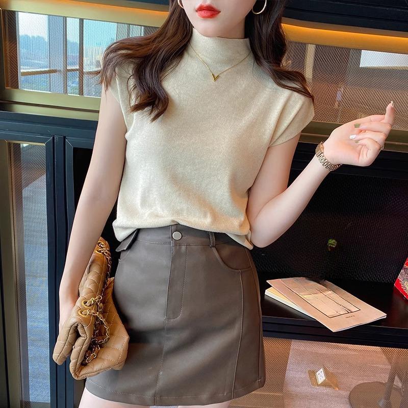 Летний базовый слой, Новая футболка с коротким рукавом, Женский трикотаж, Элегантный, Однотонный, Топ с открытыми плечами и средним воротником