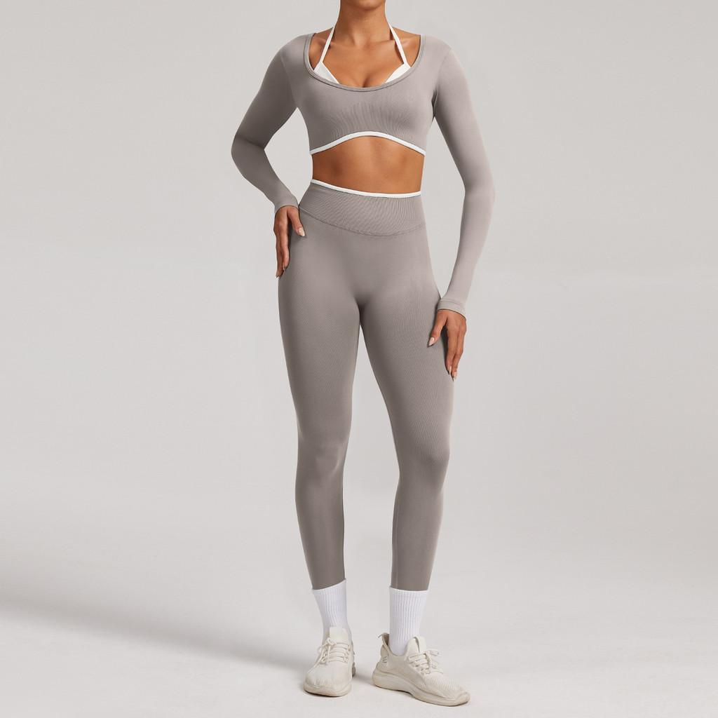 Seamless Yoga Set Long Sleeve Fitness Wear With Moisture Wicking For Women Outdoor Running