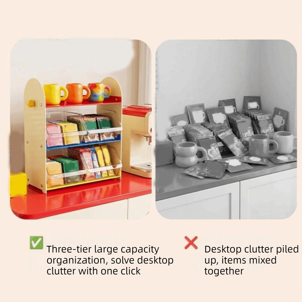 Large Capacity 3 Layers Desktop Storage Rack Dopamine Tea Bag Storage Rack Kitchenware
