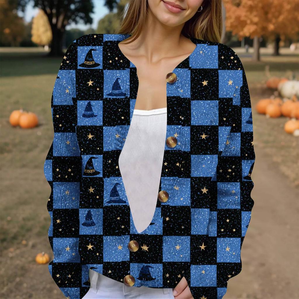 Women's Fashion Printed Long Sleeve Knitted Cardigan Button Down Jacket