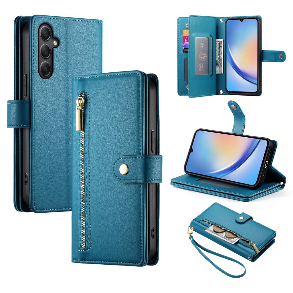 DF-011 For Samsung Galaxy A34 5G Case Card Slots Zipper Leather Cover Crossbody Phone Bag