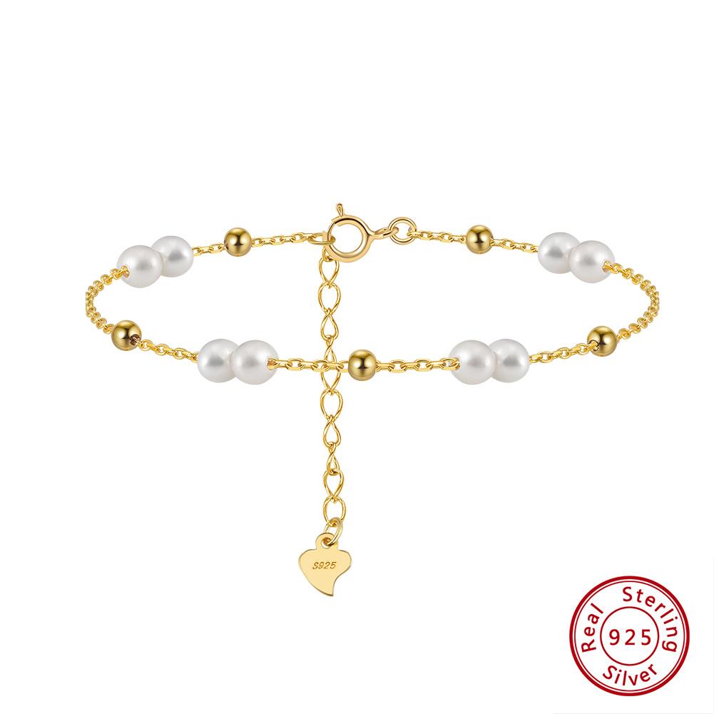 ORSA JEWELS Браслет-цепочка с жемчугом из стерлингового серебра 925 пробы Винтажный браслет с жемчужными бусинами 14K золота на руку Женские праздничные украшения GPB40