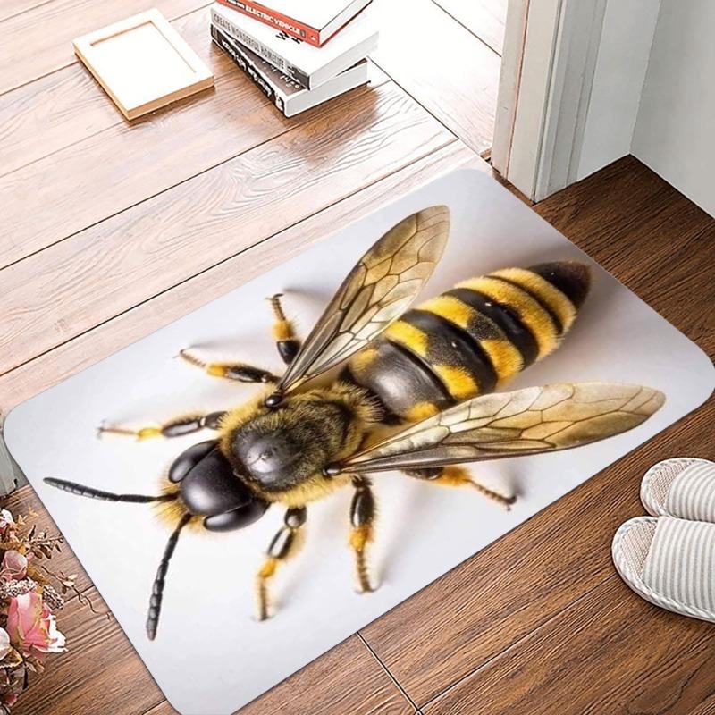 Принт с пчелами Нескользящий маленький коврик Водонепроницаемый Легко моющийся Напольный коврик для внутреннего и наружного использования Прочный Домашний декор Модный и красивый