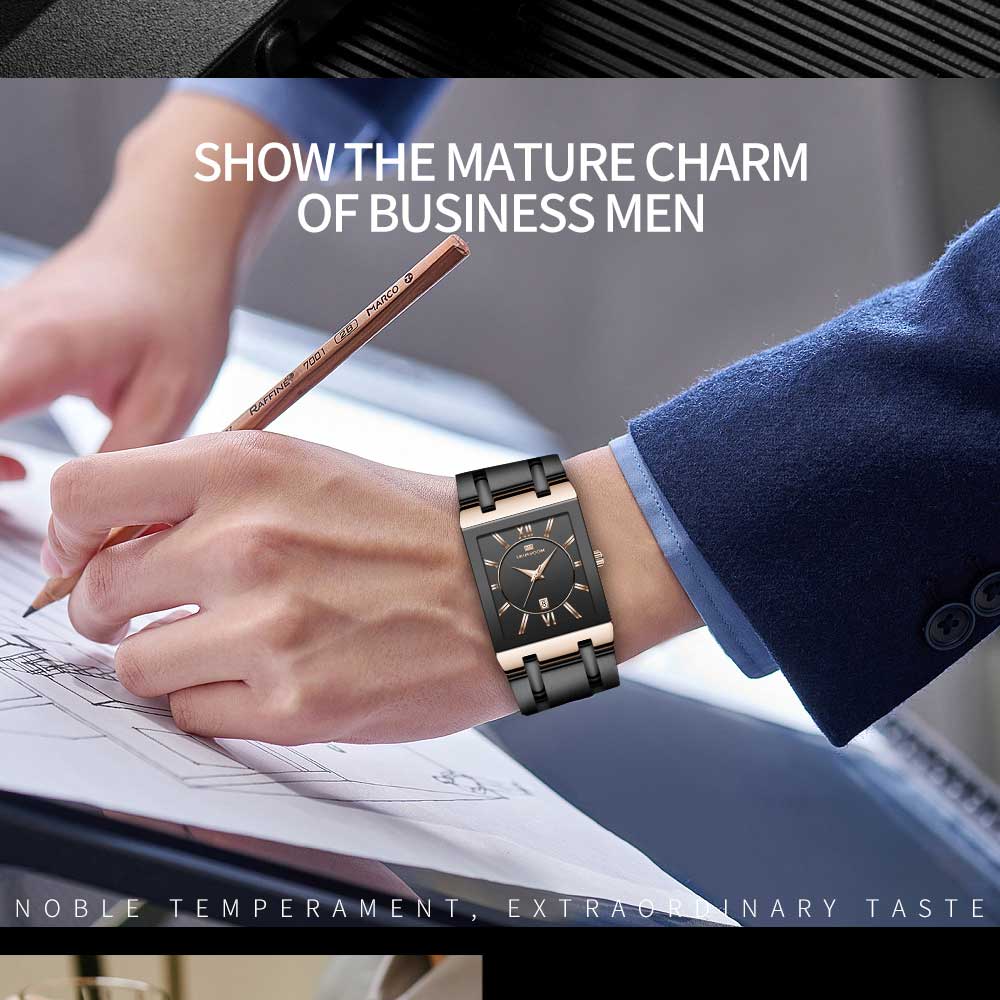 VA VA VOOM Men Watches Fashion Top Brand Luxury White Square Waterproof Quartz Wristwatch Stainless Steel Date Clock Mens Casual Business Watch