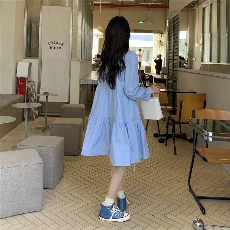 Платья Женские 3D Цветы Y2k Осень Ярко-сладкий Корейский Стиль Простой С Длинным Рукавом High Street Универсальные Темперамент До Колена Повседневные