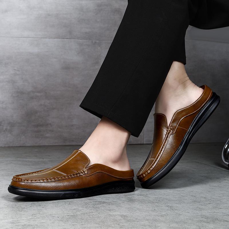 Комфортные Повседневные Слипоны на Плоской Подошве Мягкие Полушлепанцы Мужские Туфли Мюли Четыре Сезона Новые Противоскользящие Деловые Лоферы