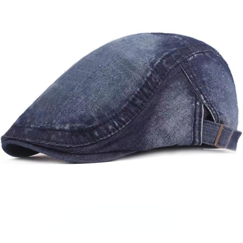 Simple Washed Denim Berets Hat Men Women Spring Summer Peaked Flat Cap Artist Duckbill Hat Casual Herringbone Newsboy Cap