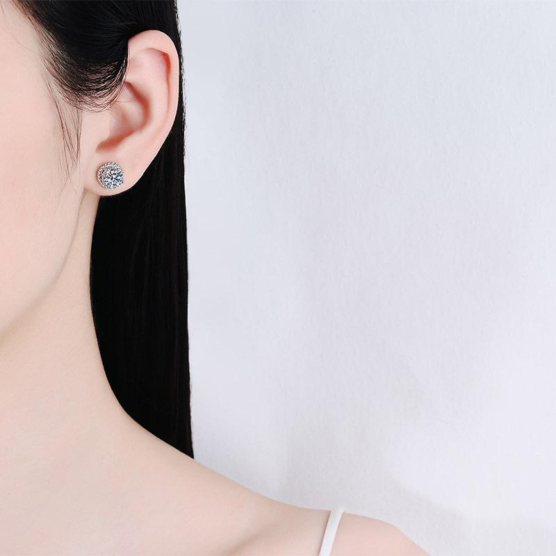 S925 Sterling Silver Earrings for Women Moissanite Small Windmill Four-claw Earrings Plated Pt950 Gold Ear Jewelry