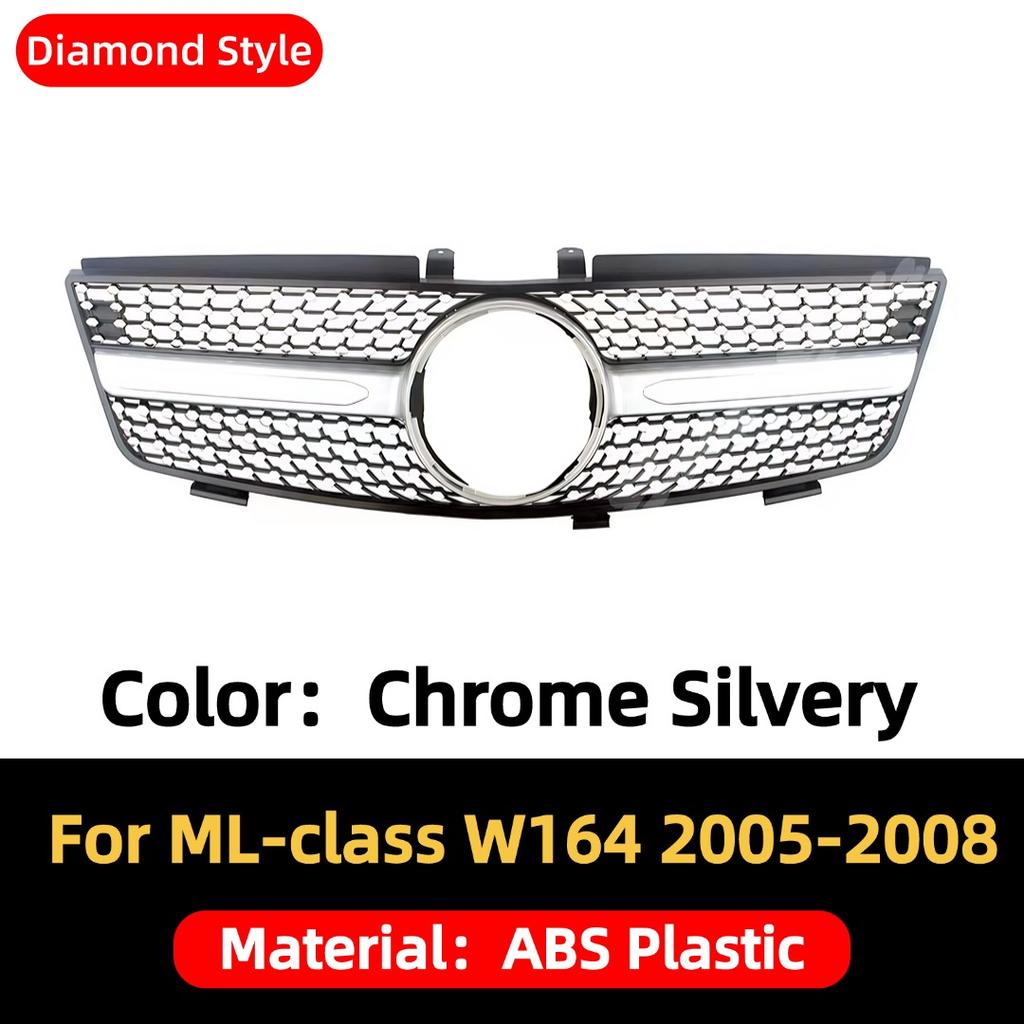 Front Mask Grille Bumper Grill Hood Mesh Modification For Mercedes Benz ML W164 2005-2011 GT Diamond Style Tuning Accessories