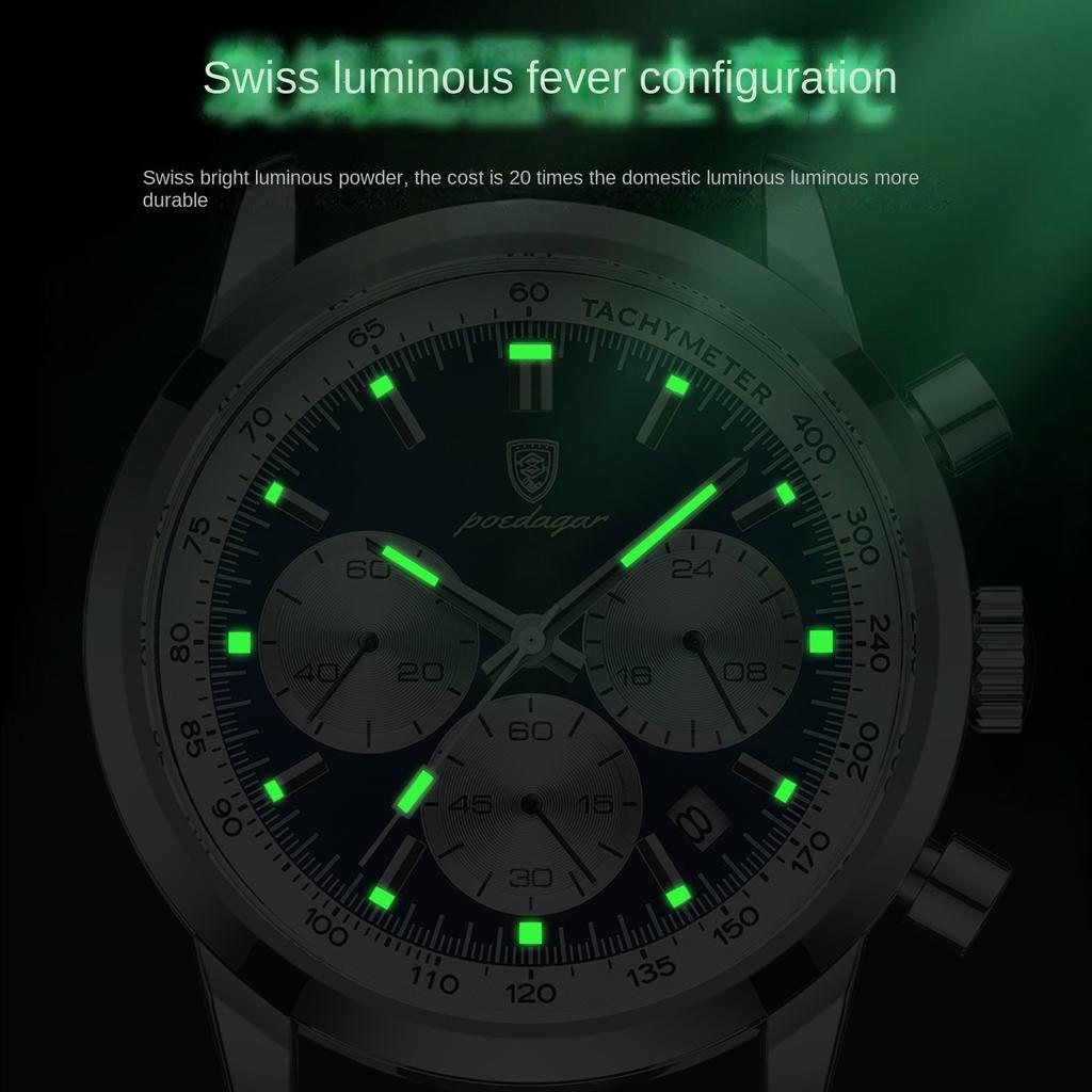 Модные повседневные совершенно новые мужские часы из кожи, многофункциональные кварцевые наручные часы, деловой спортивный хронограф