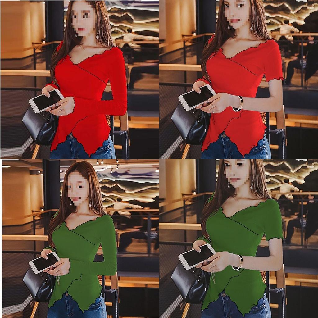 Oversize Vneck T Shirt With Asymmetric Design And Embroidery For Women