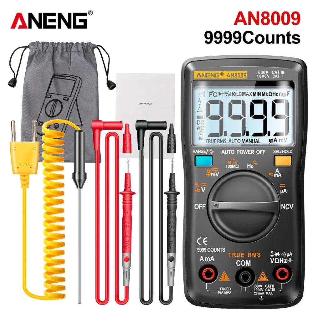 Mini Digital Multimeter ANENG AN8009 True RMS Transistor Tester Auto-Range Automotive Capacitor Tester Temp Diode Tool