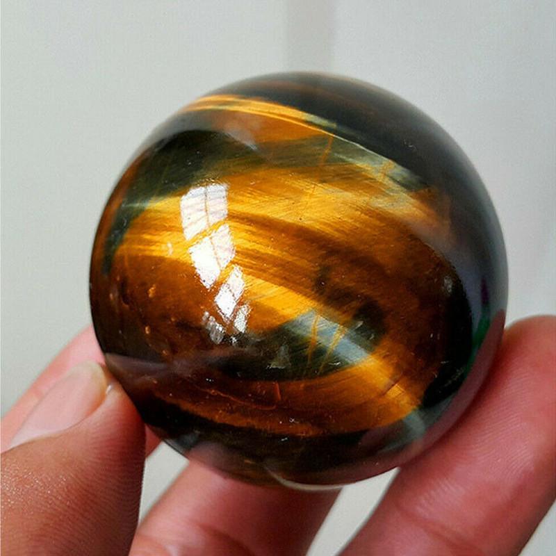Premium Natural Tiger Eye Quartz Crystal Sphere 2040mm In Dark Yellow Color