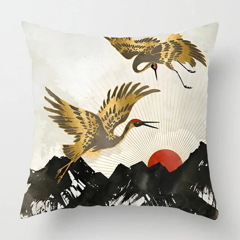 Nordic Mountains Sunrise Whale Metal Painting Pillowcase Sofa Decoration Cushion Cover Home Decoration Cushion Cover