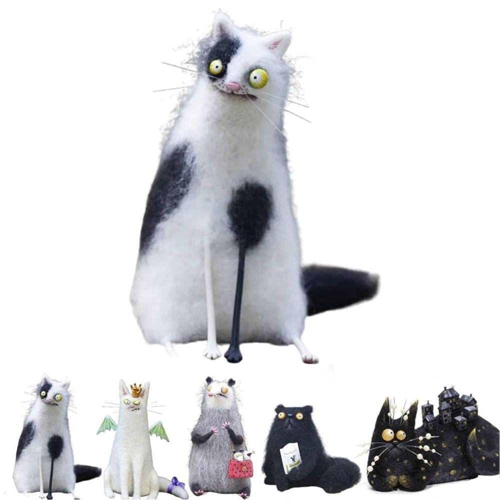 Мультяшные животные из шерстяного войлока, фамильяры, причудливые компаньоны ручной работы, мини-декор с животными с широко раскрытыми глазами, странные и милые валяные компаньоны