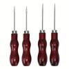 4pcs Wooden Handle Awl, Double Gourd Zigzag Hole Removing Thread Special Awl Handmade Diy Leather Drilling Tool, with Hook Awl