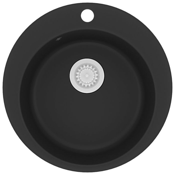 VidaXL Kitchen Sink Granite Single Bowl Round Black Basin Kitchen Sink 142956